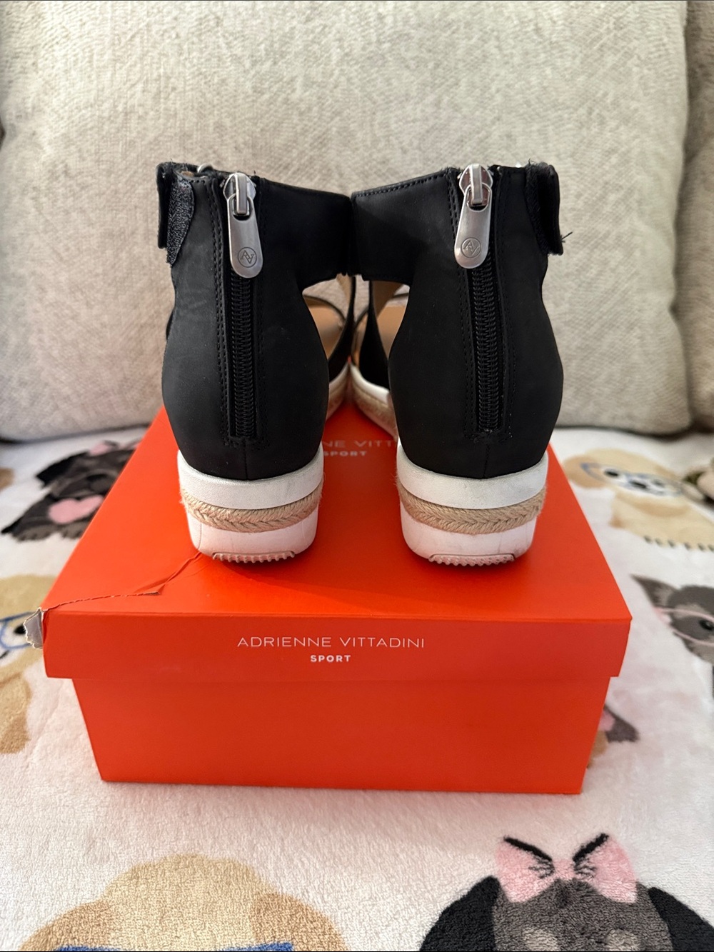 Adrienne Vittadini Black Crisscross Ankle Strap Wedge Sandals - Picture 2 of 5